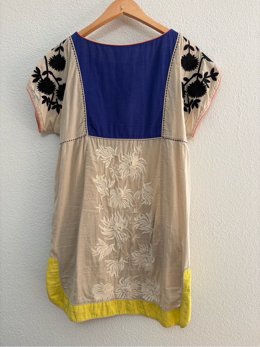 Beige Embroidered Tunic Dress with Black Floral Accents - Picture 4 of 4